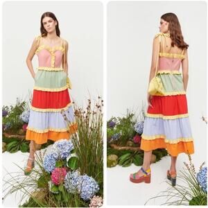 Celia B Siggi Colorblock Tiered Ruffle Detail Midi Dress Large NEW